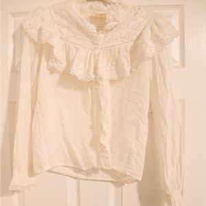 Sezane Lace Eyelet Ruffle Button Top 34